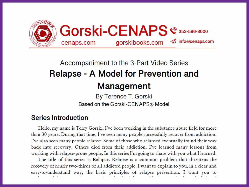 SERIES III: Relapse - A Model for Prevention and Management - Accompaniment Text